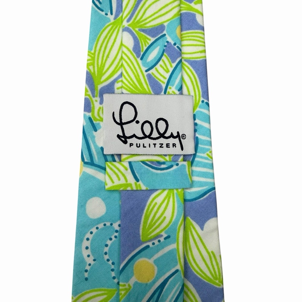 Lilly‎ Pulitzer Men's Vtg Tie Blue/Green Floral Cotton 3.5" (W) x 55.25" (L) euc